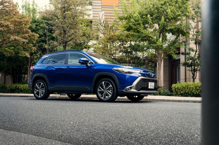 Blue Toyota Corolla Cross Hybrid SUV