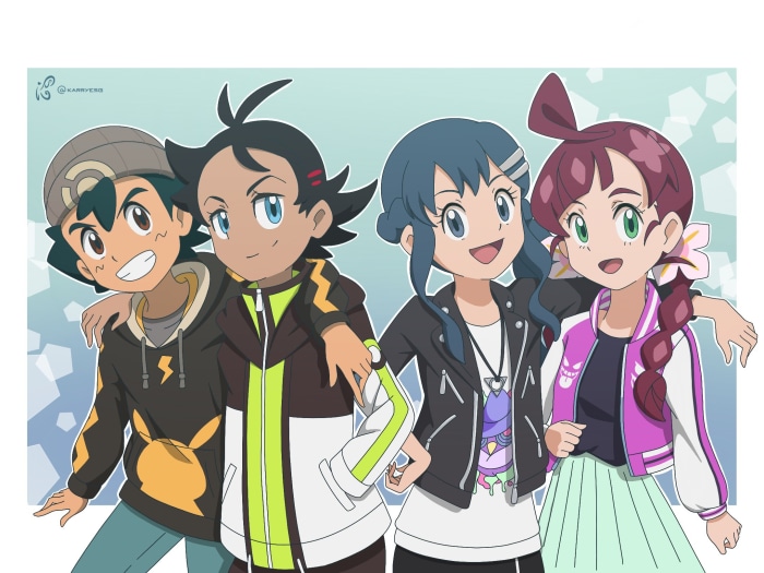 Ash, Goh, Dawn, and Chloe from Pokémon