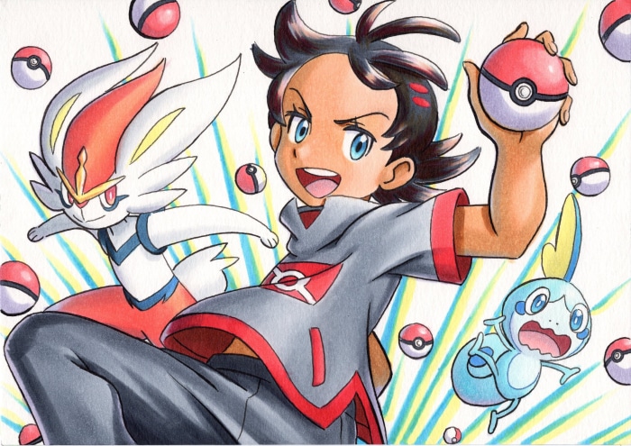 Goh with Cinderace and Sobble from Pokémon