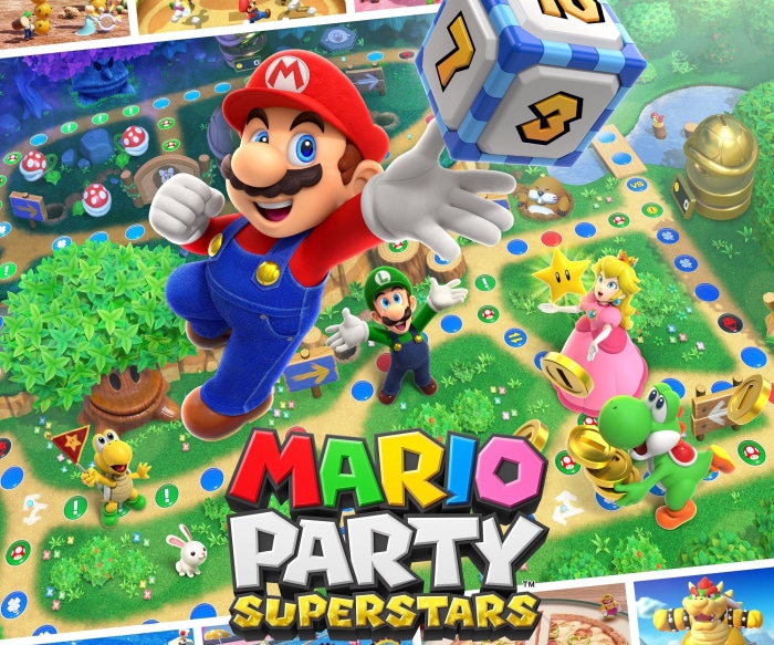 Mario Party Superstars with Mario, Luigi, Peach, and Yoshi