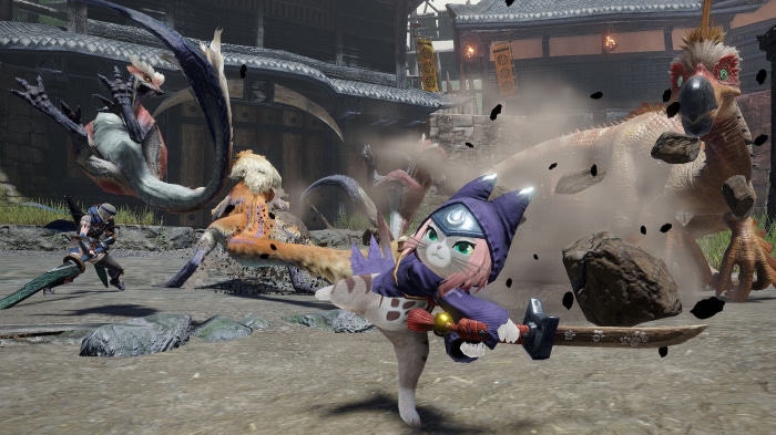 Monster Hunter Rise Palico and Monsters Fighting