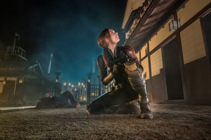 Scarlett from G.I. Joe in a Japanese village at night