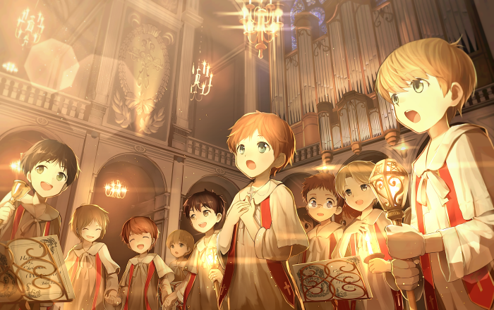 Children choir singing in a church
