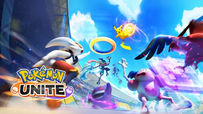 Pokémon UNITE characters in a stadium