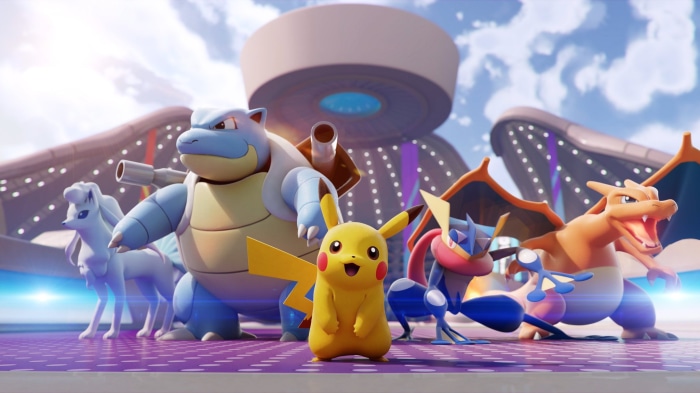 Pokemon UNITE group with Pikachu, Blastoise, Charizard, Greninja, and Ninetales