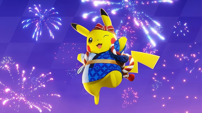 Pikachu from Pokémon UNITE with Fireworks