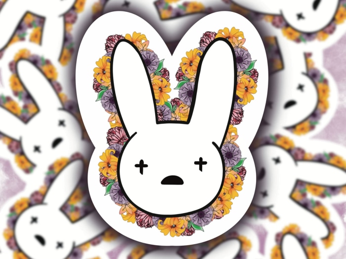 Bad Bunny floral bunny logo sticker