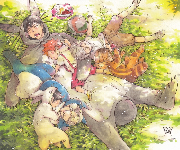 Haikyu!! characters sleeping in animal costumes
