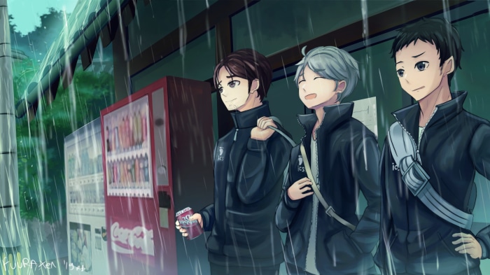 Haikyu!! Daichi Sawamura, Asahi Azumane, Koushi Sugawara in rain