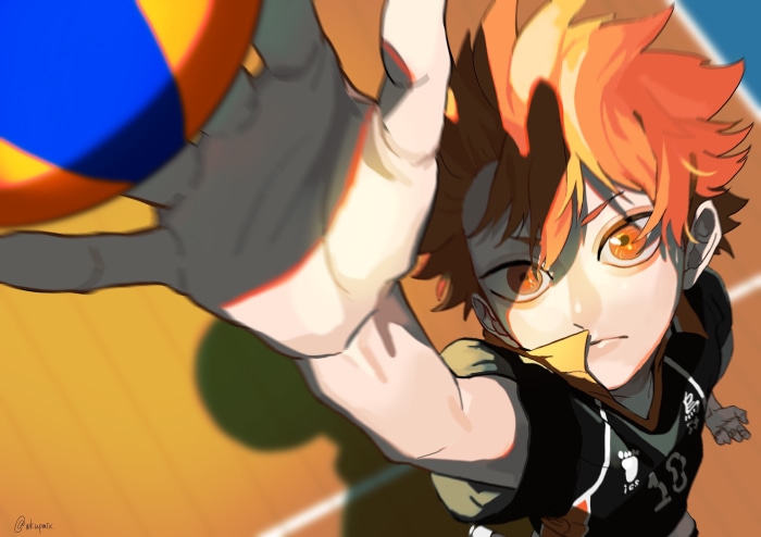 Shōyō Hinata from Haikyu!! playing volleyball