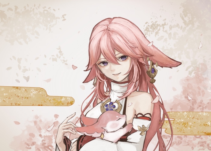 Yae Miko from Genshin Impact with a fox companion