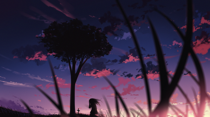 Girl and tree at sunset
