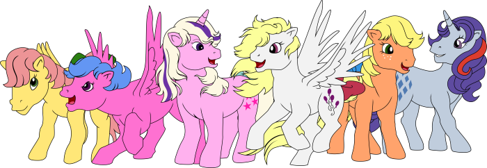 My Little Pony characters Sparkler, Surprise, Twilight, Posey, Applejack, Firefly