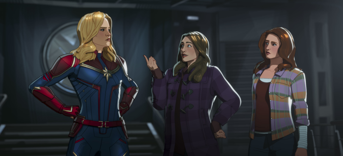Captain Marvel and two women in What If...?