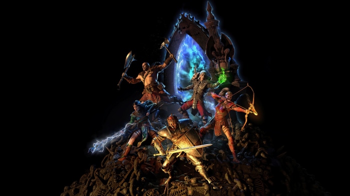 Diablo II: Resurrected characters at a portal