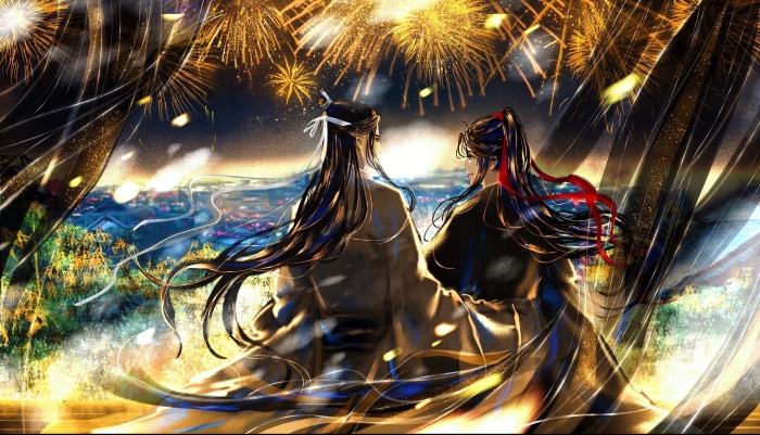 Wei Wuxian and Lan Wangji watching fireworks