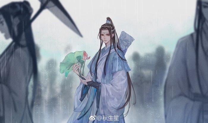 Lan Wangji from Mo Dao Zu Shi holding lotus flowers