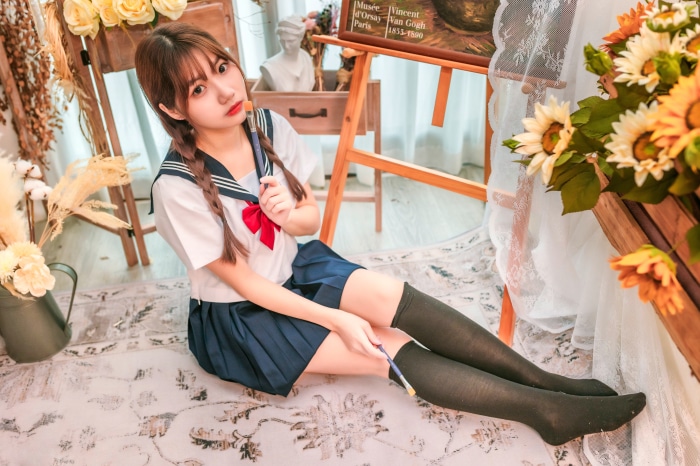 Asian School Uniform Pigtail