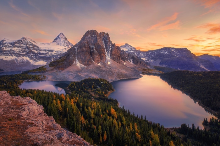 Lake and Mountains in Canada at Sunset