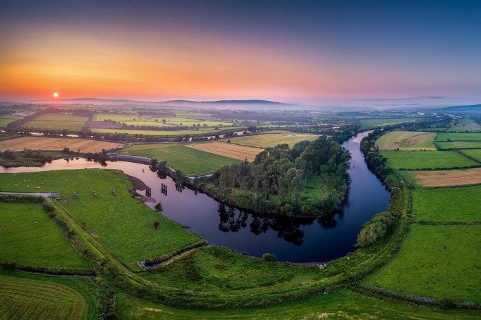 River landscape at sunrise in Ireland