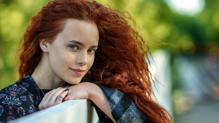 Redhead woman with freckles