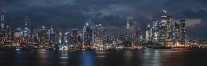 New York City Skyline Panorama at Night 4K
