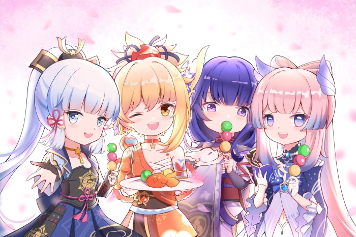Kamisato Ayaka, Yoimiya, Raiden Shogun, and Sangonomiya Kokomi from Genshin Impact