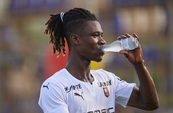 Eduardo Camavinga from Stade Rennais F.C. drinking water