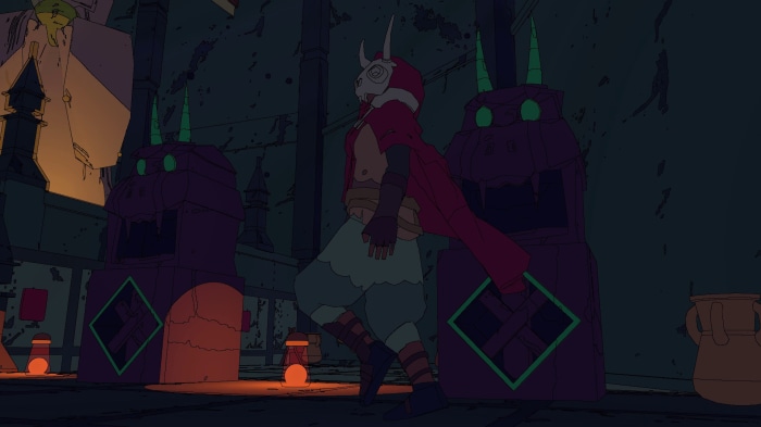 Sable character in a dark, stylized environment