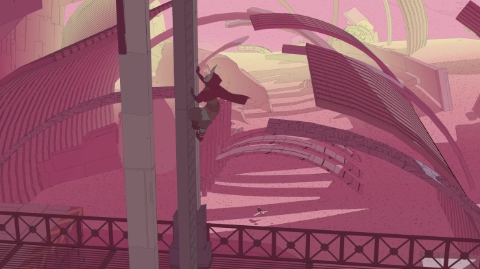 Sable climbing a structure