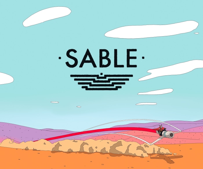 Sable video game logo with hoverbike