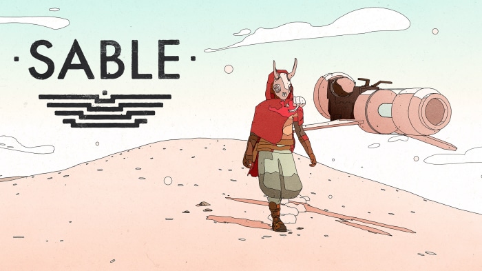 Sable game title with character and hoverbike