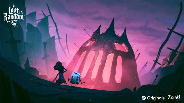 Lost in Random game art with characters and large structure