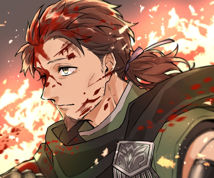 Lancer from Fate/Grand Order covered in blood