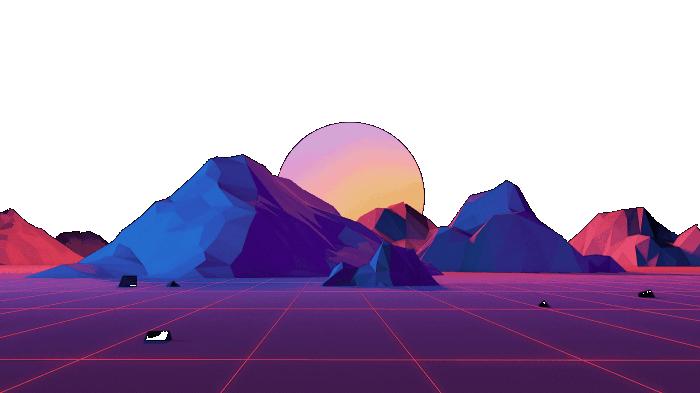 Retro mountain sunset with grid landscape