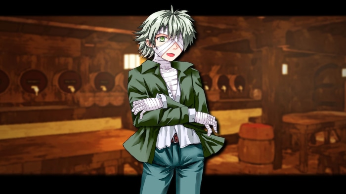 Character with bandages in a tavern