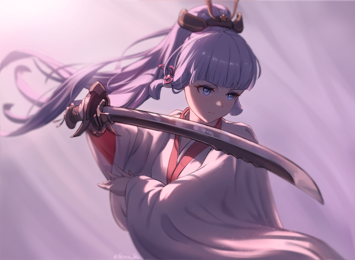 Kamisato Ayaka from Genshin Impact with a sword