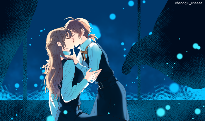 Yuu Koito and Sayaka Saeki kissing
