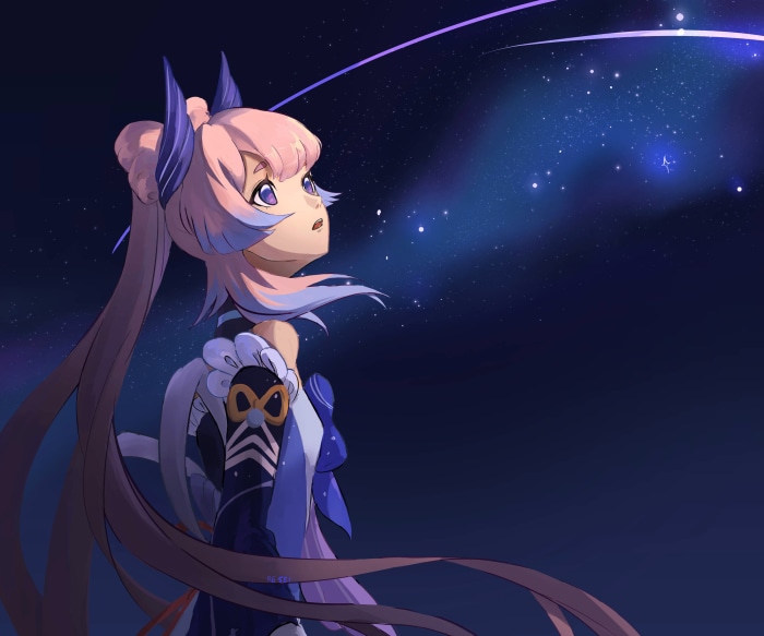 Sangonomiya Kokomi from Genshin Impact looking at stars