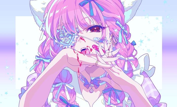 Anime girl with pink hair and cat ears