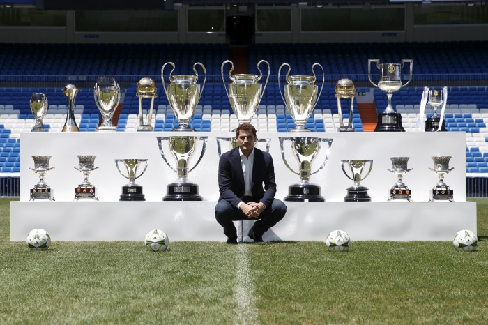 Iker Casillas with trophies at stadium