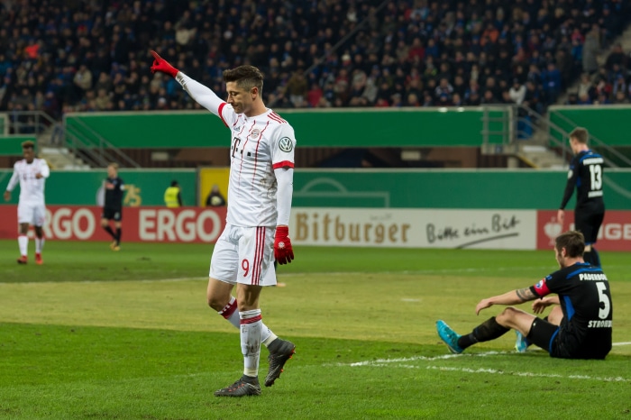 Robert Lewandowski of FC Bayern Munich on the field