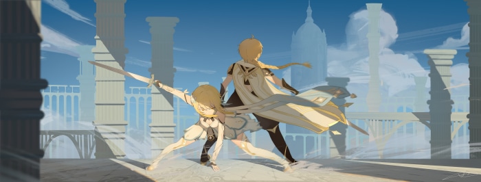 Aether and Lumine from Genshin Impact 4K