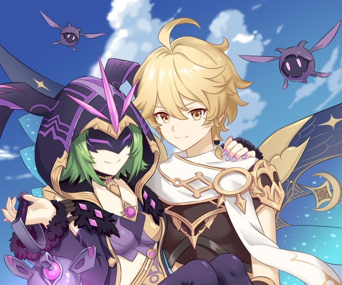 Aether and Dori from Genshin Impact