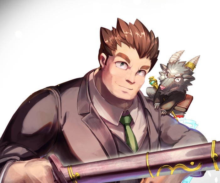 Man with a goat companion and a sword from Tokyo Afterschool Summoners