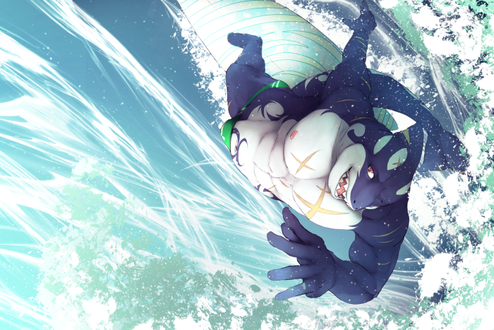 Typhon from Tokyo Afterschool Summoners surfing