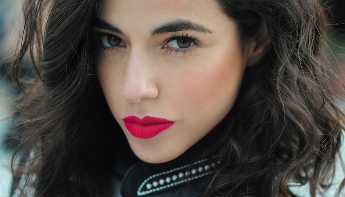 Cristina Rodlo with red lipstick