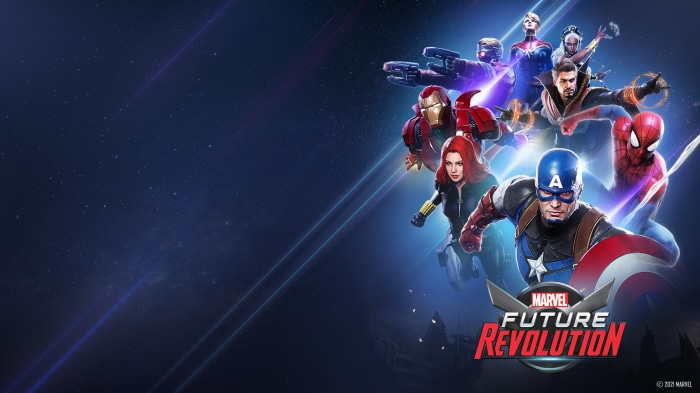 Marvel Future Revolution: Captain America, Iron Man, Spider-Man, Black Widow, Doctor Strange, Captain Marvel, Storm, Star Lord