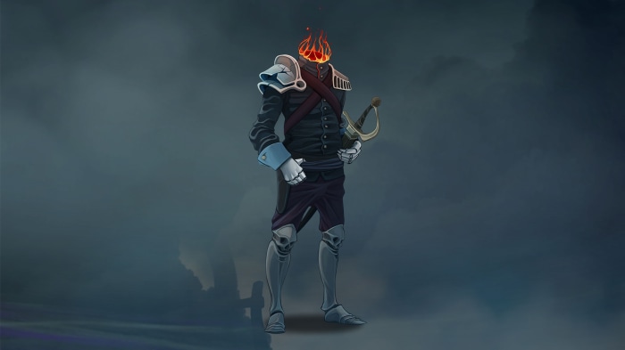 Rogue Lords character with flaming head