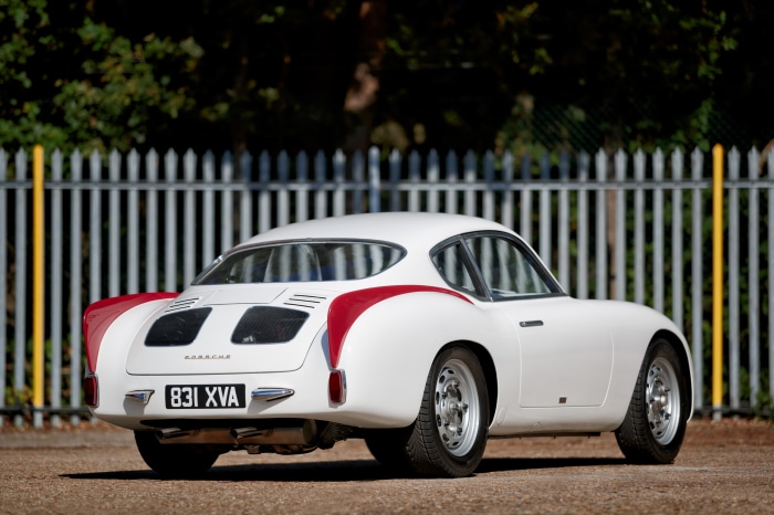 White Porsche 356B Carrera Zagato Coupé with red accents